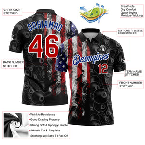 Custom Black Red-Royal 3D Pattern Design Billiards Snooker 8 Ball American Flag Performance Golf Polo Shirt