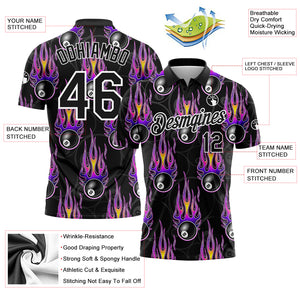 Custom Black White-Purple 3D Pattern Design Flame Billiards 8 Ball Performance Polo Shirt