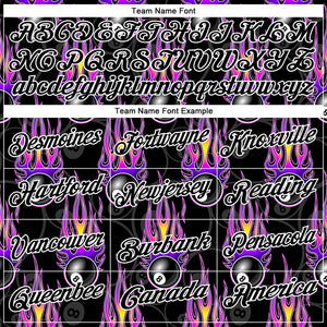 Custom Black White-Purple 3D Pattern Design Flame Billiards 8 Ball Performance Polo Shirt