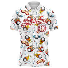 Load image into Gallery viewer, Custom White Red 3D Pattern Design Firely Bowling Performance Polo Shirt
