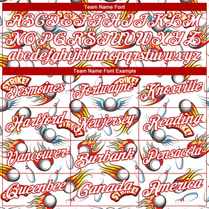 Custom White Red 3D Pattern Design Firely Bowling Performance Polo Shirt