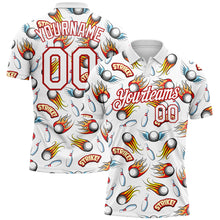 Load image into Gallery viewer, Custom White Red 3D Pattern Design Firely Bowling Performance Polo Shirt
