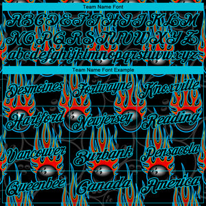 Custom Black Lakes Blue 3D Pattern Design Bowling Ball With Hotrod Flame Performance Polo Shirt