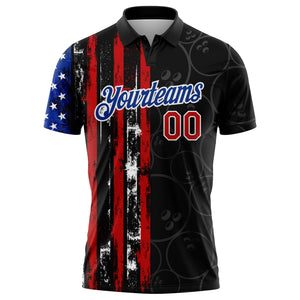 Custom Black Red-Royal 3D Pattern Design Bowling Ball American Flag Performance Polo Shirt