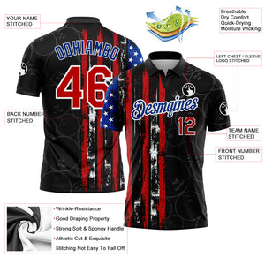 Custom Black Red-Royal 3D Pattern Design Bowling Ball American Flag Performance Polo Shirt