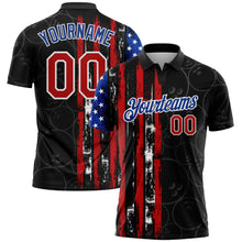 Load image into Gallery viewer, Custom Black Red-Royal 3D Pattern Design Bowling Ball American Flag Performance Polo Shirt
