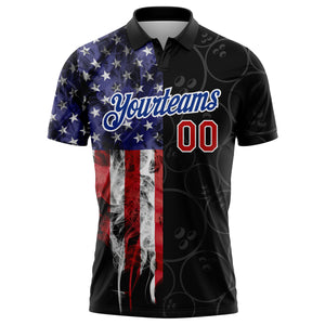 Custom Black Red-Royal 3D Pattern Design Bowling Ball American Flag Performance Polo Shirt