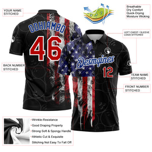 Custom Black Red-Royal 3D Pattern Design Bowling Ball American Flag Performance Polo Shirt