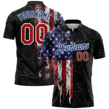 Load image into Gallery viewer, Custom Black Red-Royal 3D Pattern Design Bowling Ball American Flag Performance Polo Shirt
