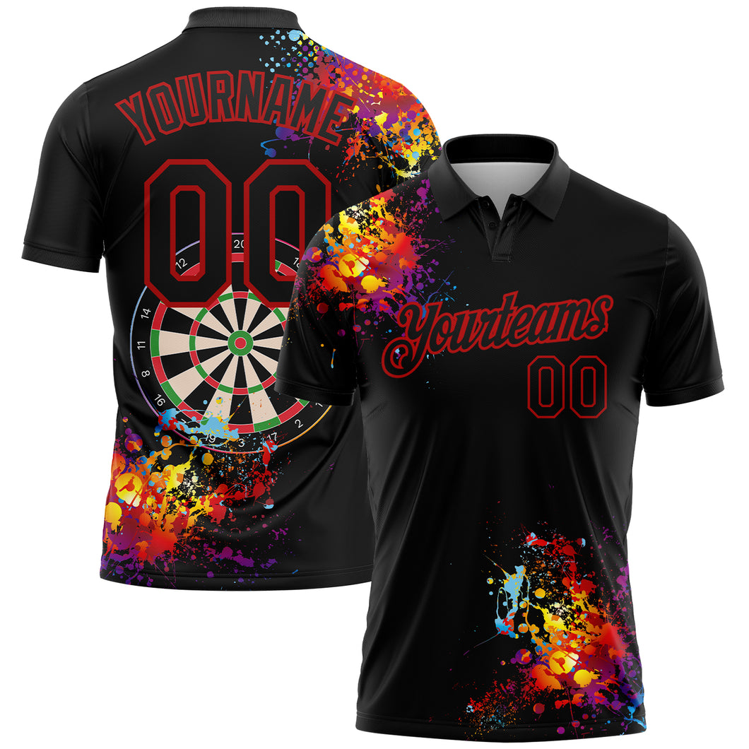 Custom Black Red 3D Pattern Design Dart Board Performance Golf Polo Shirt