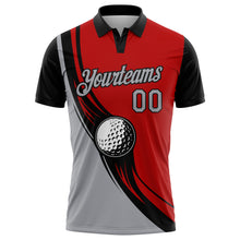 Load image into Gallery viewer, Custom Red Gray-Black 3D Pattern Design Golf Ball Performance Golf Polo Shirt
