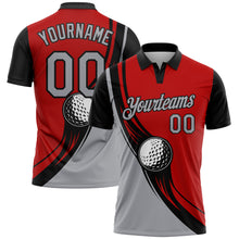 Load image into Gallery viewer, Custom Red Gray-Black 3D Pattern Design Golf Ball Performance Golf Polo Shirt
