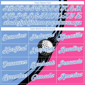 Custom Light Blue Pink-Black 3D Pattern Design Golf Ball Performance Golf Polo Shirt