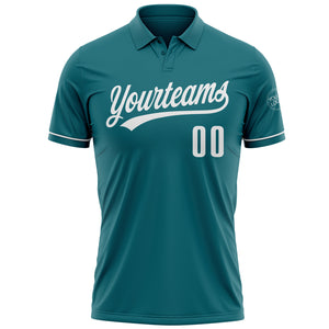 Custom Teal White Performance Vapor Golf Polo Shirt