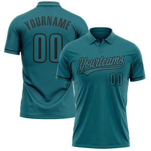 Custom Teal Black Performance Vapor Golf Polo Shirt