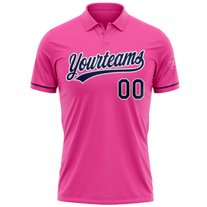 Custom Pink Navy-White Performance Vapor Golf Polo Shirt