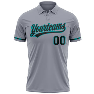 Custom Gray Black-Teal Performance Vapor Golf Polo Shirt