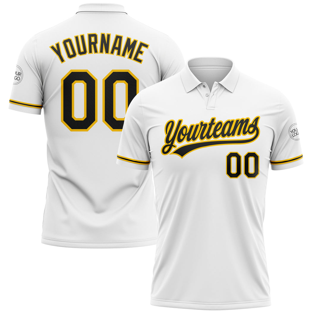 Custom White Black-Yellow Performance Vapor Golf Polo Shirt