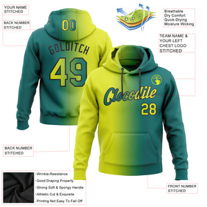 Custom Stitched Teal Neon Yellow-Black Gradient Fashion Sports Pullover Sweatshirt Hoodie