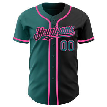 Custom Black Teal-Pink Authentic Gradient Fashion Baseball Jersey