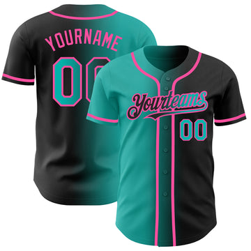 Custom Black Aqua-Pink Authentic Gradient Fashion Baseball Jersey