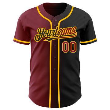 Custom Black Crimson-Gold Authentic Gradient Fashion Baseball Jersey