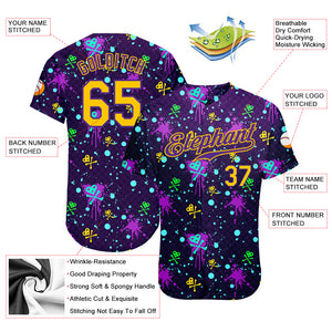 Custom Graffiti Pattern Gold-Purple 3D Clashing Colors Paint-Splatter Authentic Baseball Jersey