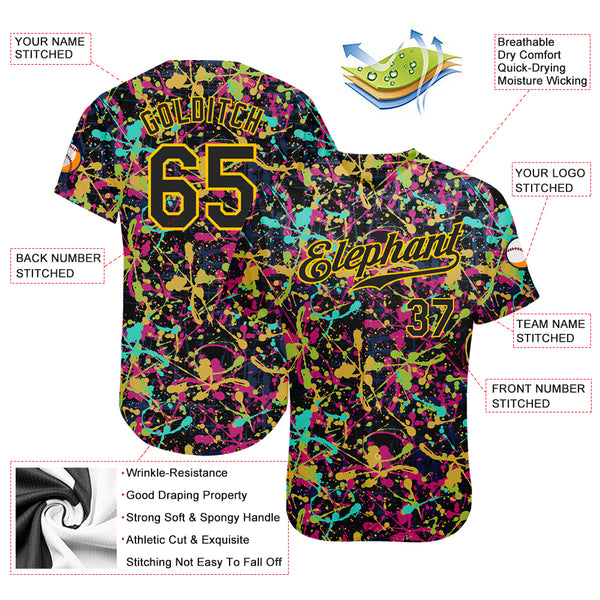 Custom Gold Gold-Black 3D Pattern Design Authentic Baseball Jersey