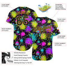 Load image into Gallery viewer, Custom Graffiti Pattern Black-Gold 3D Neon Splatter Authentic Baseball Jersey
