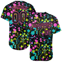 Load image into Gallery viewer, Custom Graffiti Pattern Black-Pink 3D Neon Splatter Authentic Baseball Jersey
