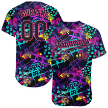 Load image into Gallery viewer, Custom Graffiti Pattern Black-Pink 3D Creative Hearts Stars Geometric Figures Authentic Baseball Jersey
