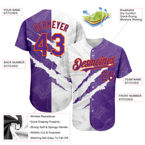 Custom Graffiti Pattern Purple-Orange 3D Scratch Authentic Baseball Jersey