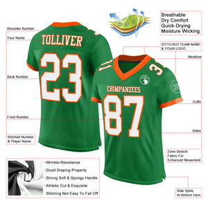 Custom Grass Green White-Orange Mesh Authentic Football Jersey