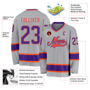 Custom Gray Purple-Orange Hockey Jersey