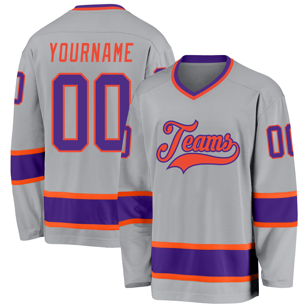 Custom Gray Purple-Orange Hockey Jersey