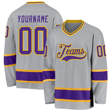 Load image into Gallery viewer, Custom Gray Purple-Gold Hockey Jersey
