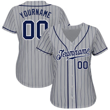 Load image into Gallery viewer, Custom Gray Navy Pinstripe Navy-White Authentic Baseball Jersey
