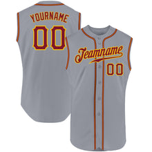 Load image into Gallery viewer, Custom Gray Crimson-Gold Authentic Sleeveless Baseball Jersey
