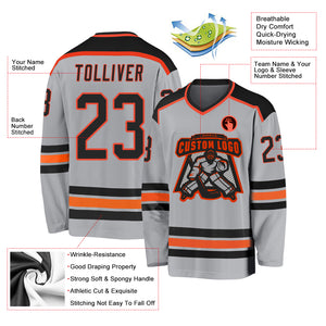 Custom Gray Black-Orange Hockey Jersey