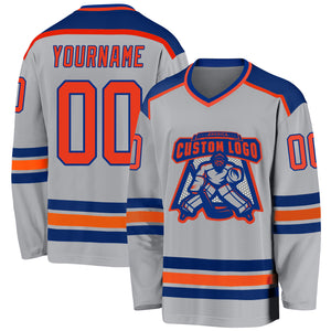 Custom Gray Orange-Royal Hockey Jersey