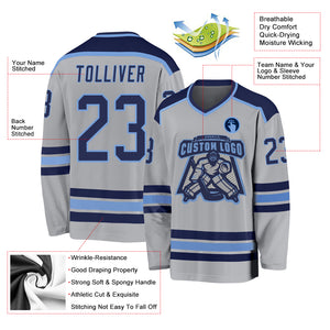 Custom Gray Navy-Light Blue Hockey Jersey