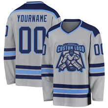 Load image into Gallery viewer, Custom Gray Navy-Light Blue Hockey Jersey
