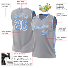 Load image into Gallery viewer, Custom Gray Light Blue-White Authentic Throwback Basketball Jersey
