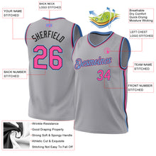 Load image into Gallery viewer, Custom Gray Pink Black-Light Blue Authentic Throwback Basketball Jersey
