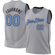 Load image into Gallery viewer, Custom Gray Light Blue-Black Authentic Throwback Basketball Jersey
