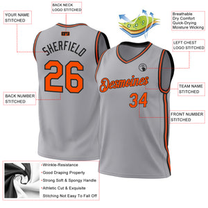 Custom Gray Orange-Black Authentic Throwback Basketball Jersey