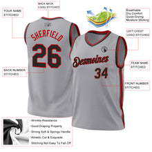 Load image into Gallery viewer, Custom Gray Black-Red Authentic Throwback Basketball Jersey
