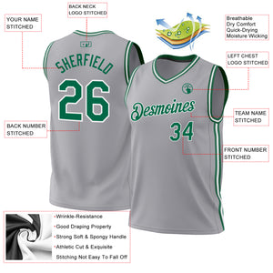 Custom Gray Kelly Green-White Authentic Throwback Basketball Jersey