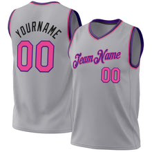 Load image into Gallery viewer, Custom Gray Pink Purple-Black Authentic Throwback Basketball Jersey
