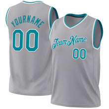 Load image into Gallery viewer, Custom Gray Teal-White Authentic Throwback Basketball Jersey
